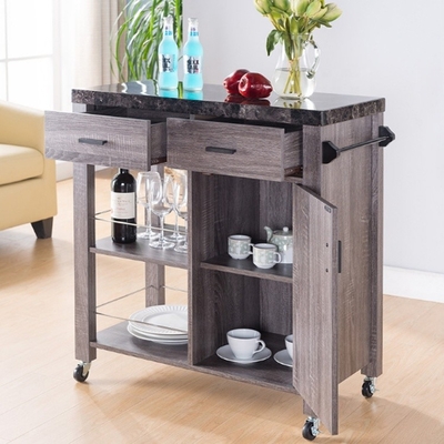 OEM Wood Rolling Kitchen Island On Wheels با چرخش 360 درجه با کشوهای دوتایی