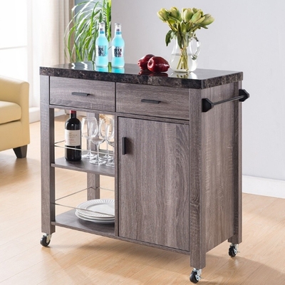 OEM Wood Rolling Kitchen Island On Wheels با چرخش 360 درجه با کشوهای دوتایی