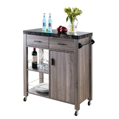 OEM Wood Rolling Kitchen Island On Wheels با چرخش 360 درجه با کشوهای دوتایی