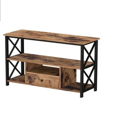 کابینت کنسول تلویزیونی چوبی بازسازی شده Oem Rustic با 2 کشو آهنی مشکی