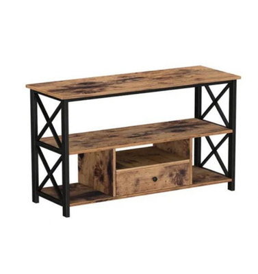 کابینت کنسول تلویزیونی چوبی بازسازی شده Oem Rustic با 2 کشو آهنی مشکی