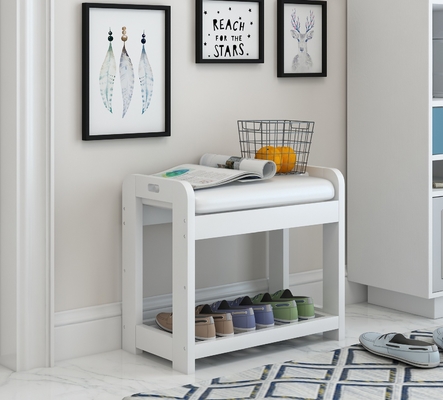 نیمکت کفش کوچک OEM Entryway Wood با کوسن 2 طبقه