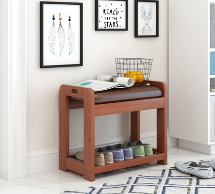 نیمکت کفش کوچک OEM Entryway Wood با کوسن 2 طبقه
