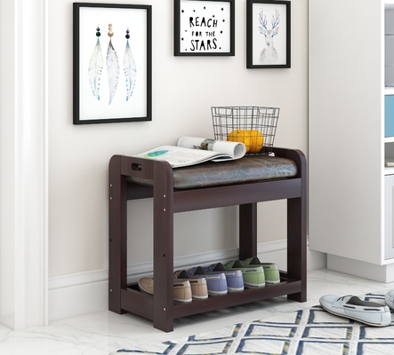 نیمکت کفش کوچک OEM Entryway Wood با کوسن 2 طبقه