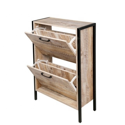 کابینت کفش باریک چوبی فلزی صنعتی قفسه کفش ورودی برای خانه 2 طبقه